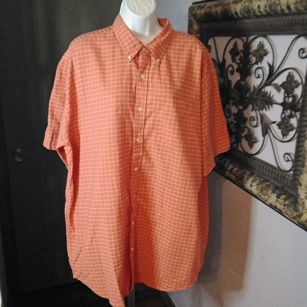L.L. Bean Men’s Fun Orange Check Short Sleeve Button-Down Shirt Sz XL - Picture 1 of 9